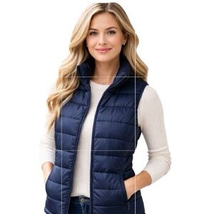 NWT Lands’ End Women’s 600-Fill Power Down Vest – Size L, Navy Blue